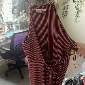 Burgundy Striped Midi Dress